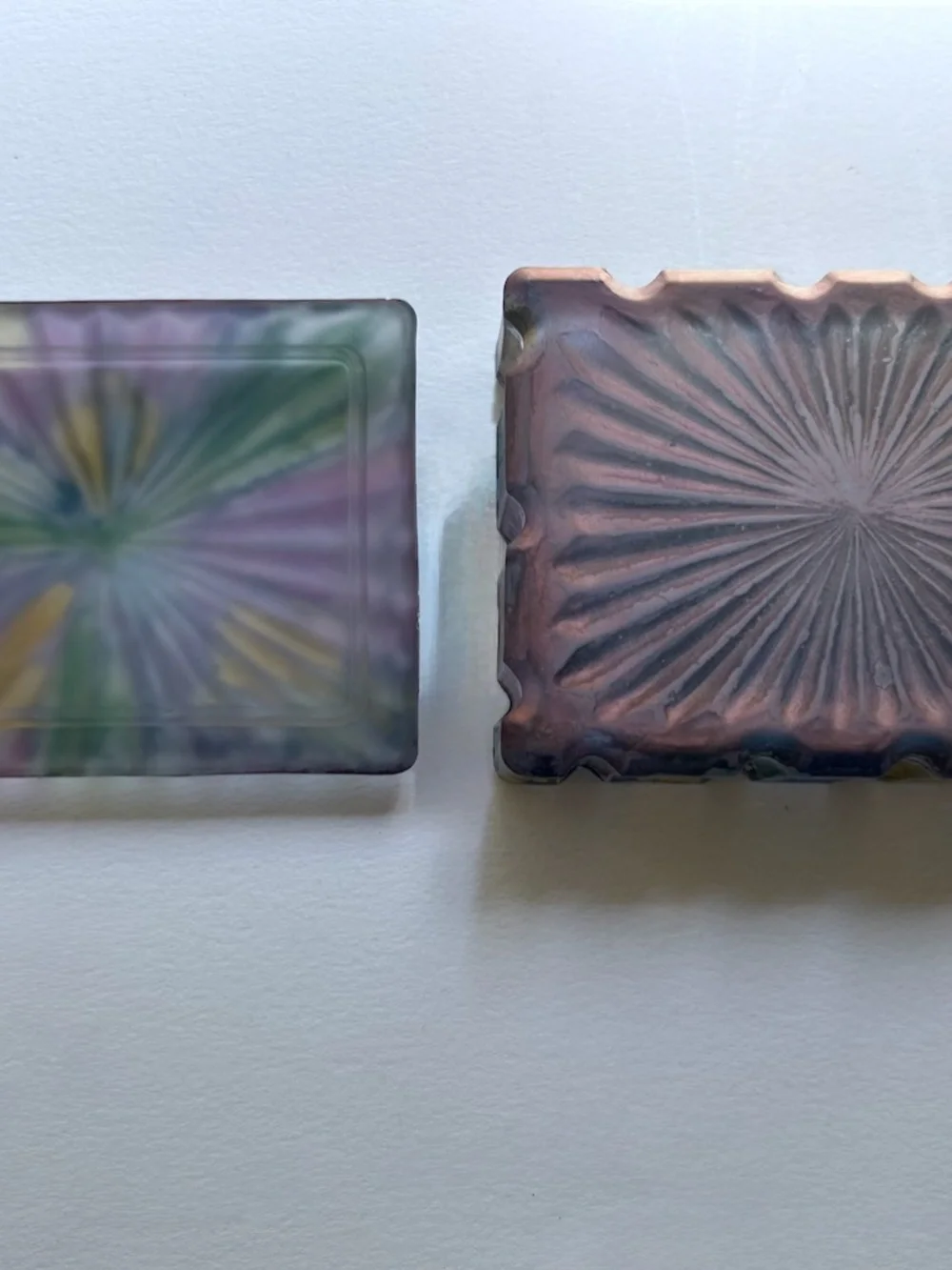 Colorful Sunburst Pattern Ribbed Glass Box, 1970's